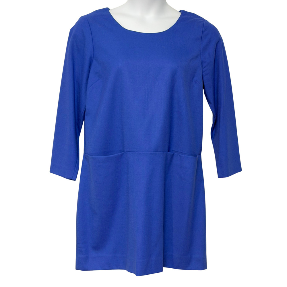 J.Crew Shift Dress Size 12 Royal Blue Wool‑Blend 3/4 Sleeve Dropped Waist Look